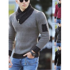 Men's Pullover Jumper Knit Knitted Color Block Turtleneck Ethnic Style Daily Fall Spring Black Gray S M L / Long Sleeve / Long Sleeve / Loose