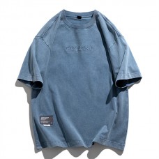 kozsports: Mens T-Shirt Fashion Crew Neck Embroidery Blue